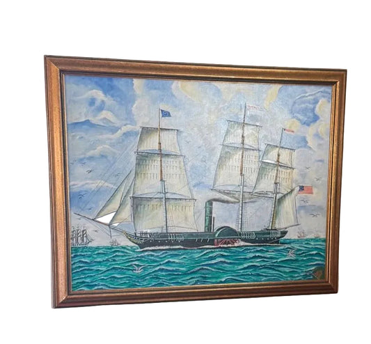 American School, 20th Century, Tall Masted Ship, Oil On Canvas Board, Signed J Imbriolo Dated 1985