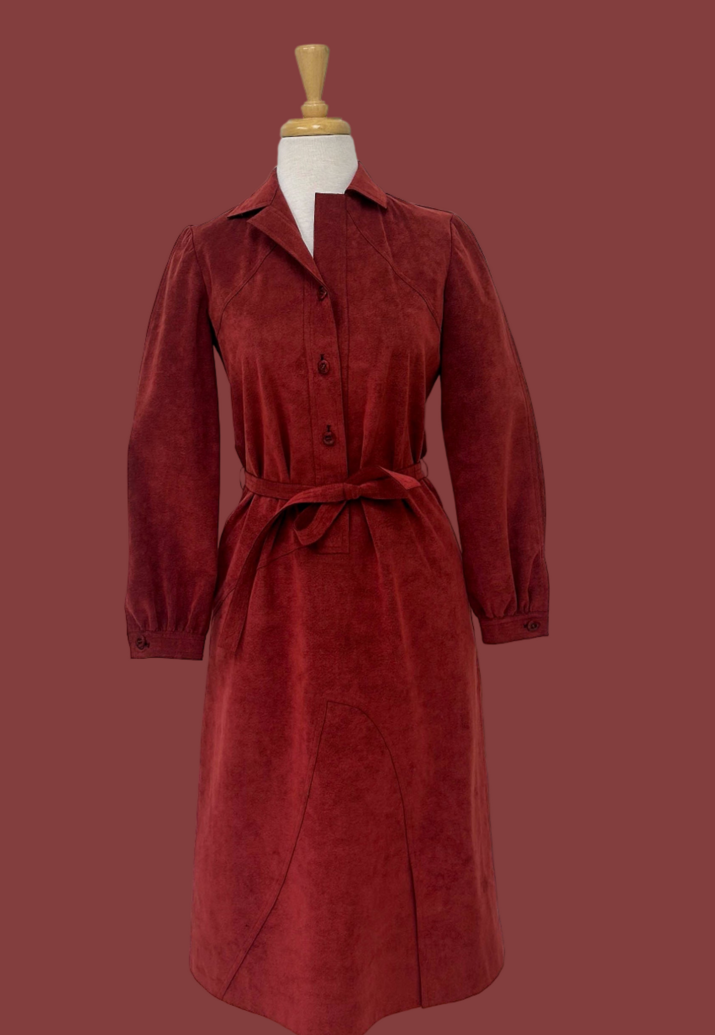 Vintage Rust ultra Suede Belted Shirt Dress