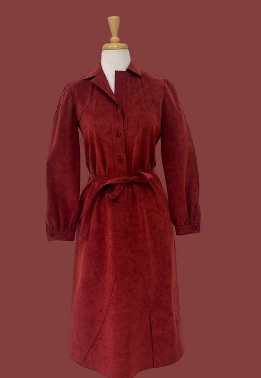 Vintage Rust ultra Suede Belted Shirt Dress