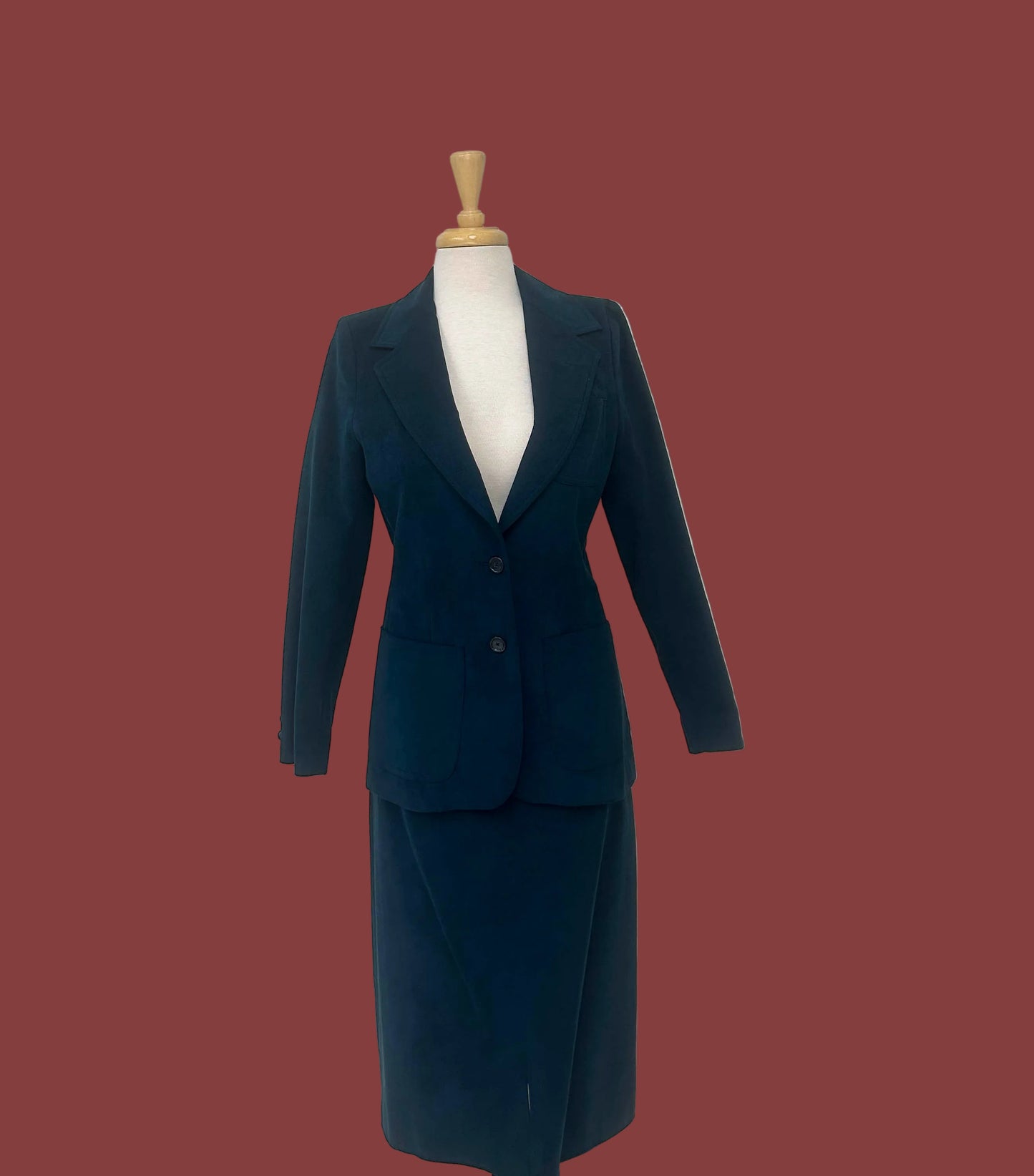 Vintage Teal Ultrasuede Blazer & Midi Skirt Suit