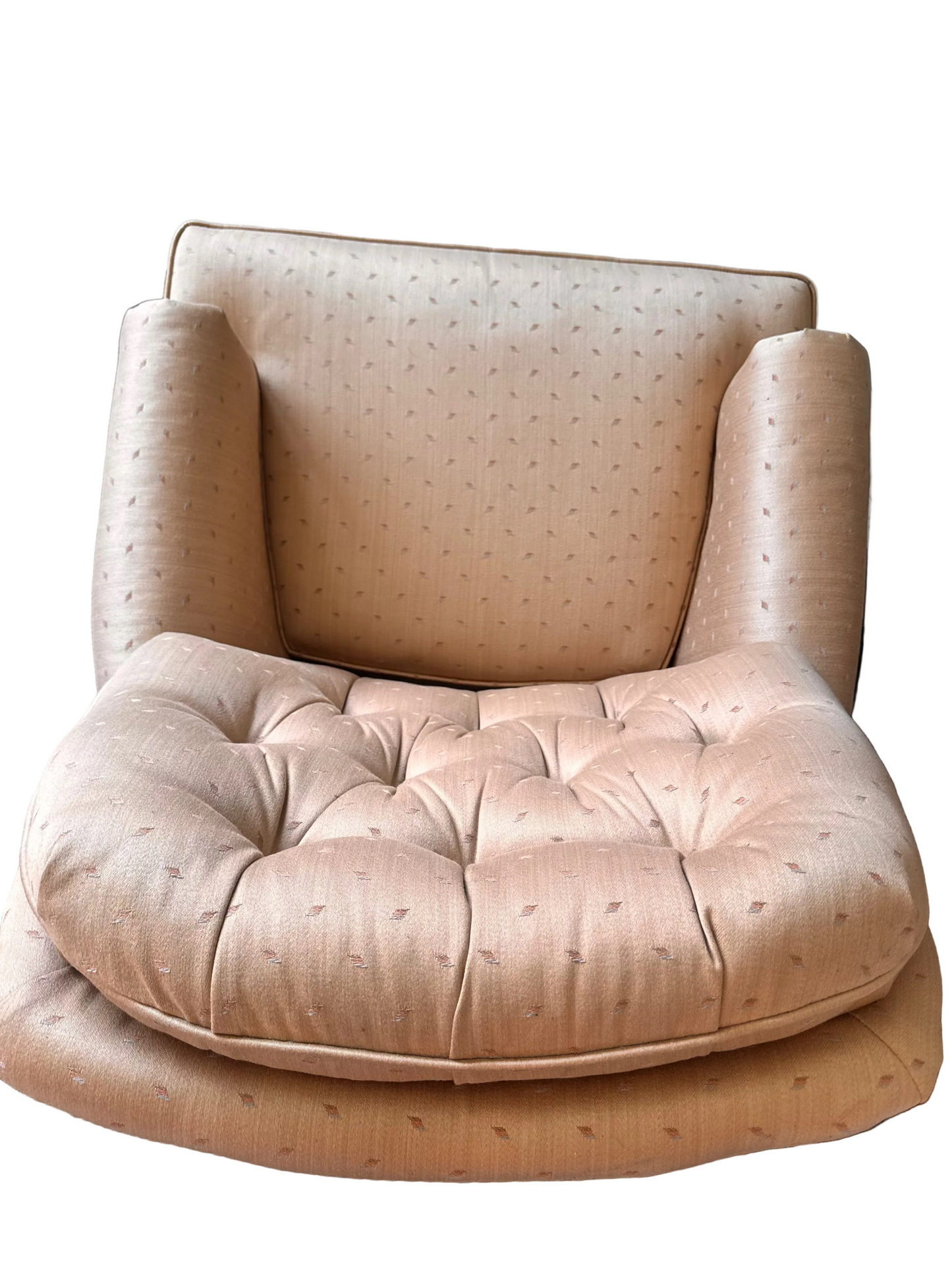Pair of Vintage Tufted Club Swivel Rocker Chairs in Champagne Dobby Upholstery