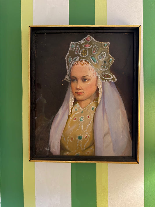 Original Oil Portrait “Chinese Princess’ Headdress” by Walter Wellhouse (1958)