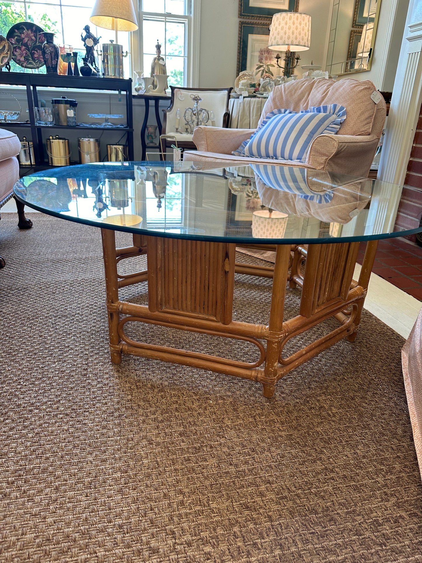 Rattan/bamboo glass coffee table