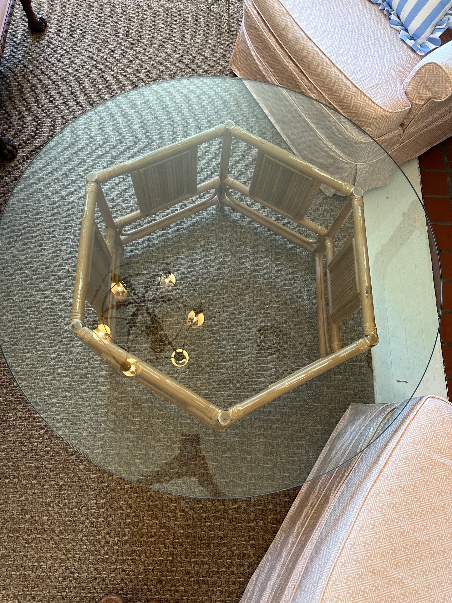 Rattan/bamboo glass coffee table