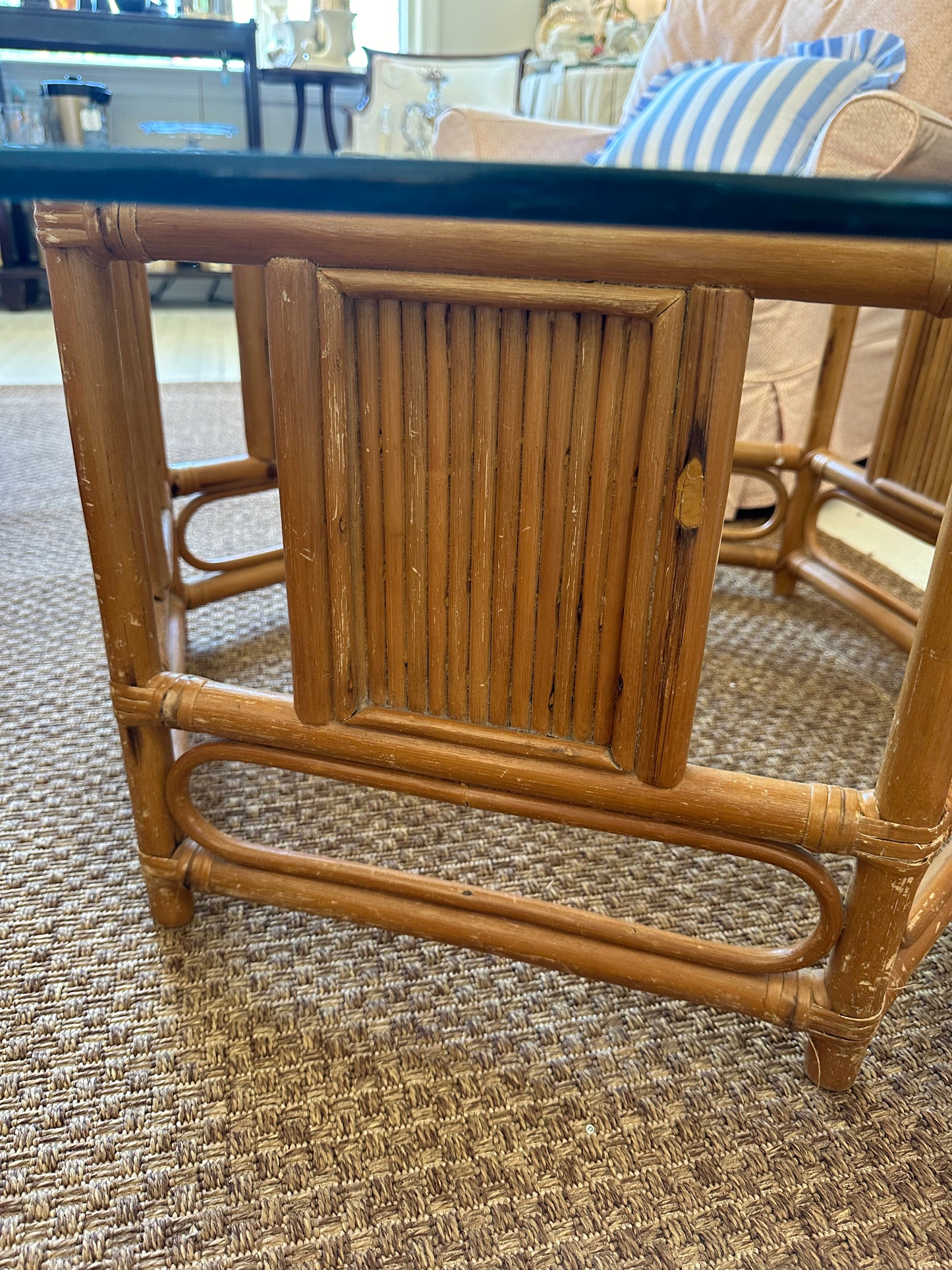 Rattan/bamboo glass coffee table