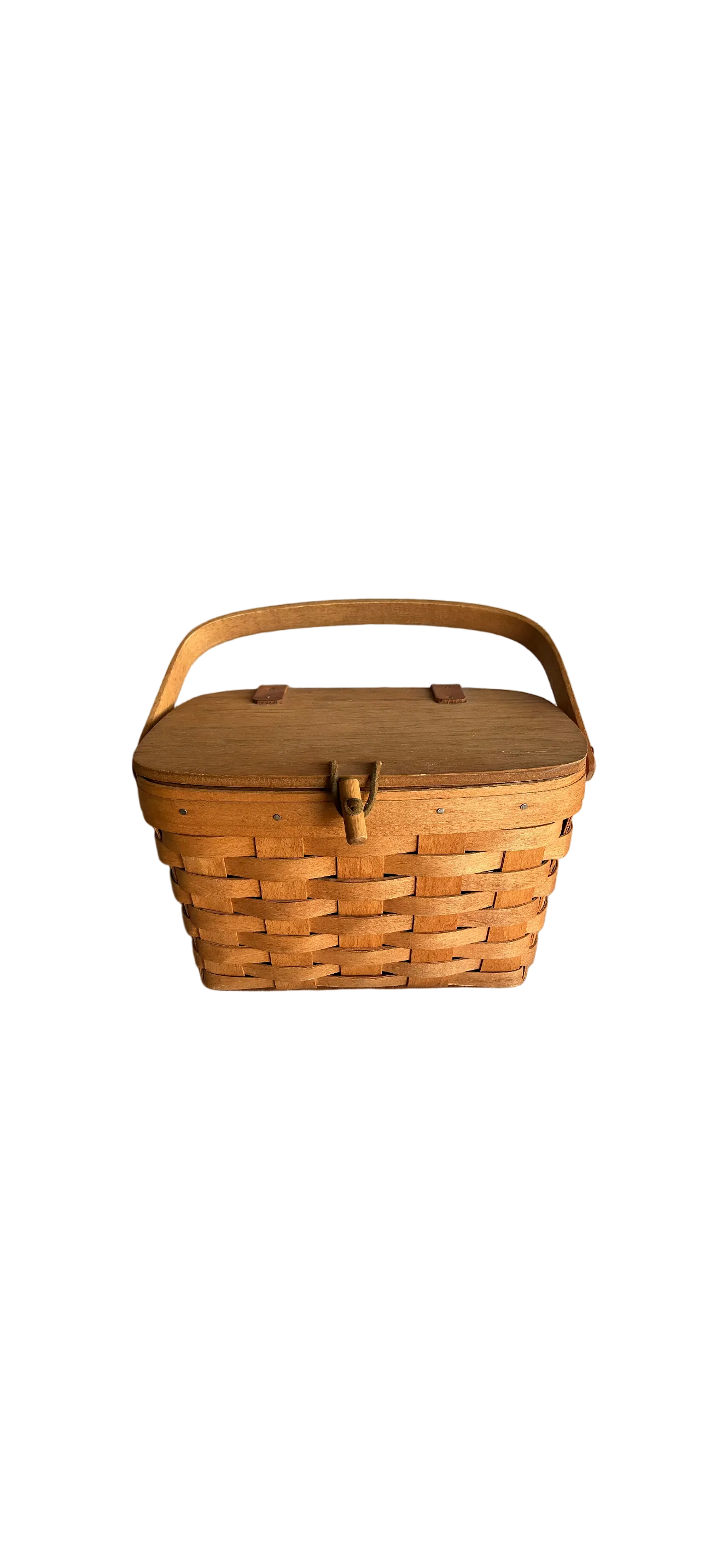 Vintage Woven Wood Picnic Basket/Purse