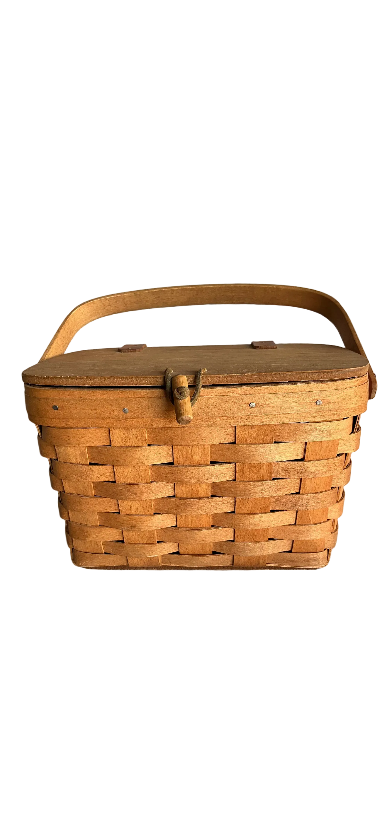 Vintage Woven Wood Picnic Basket/Purse