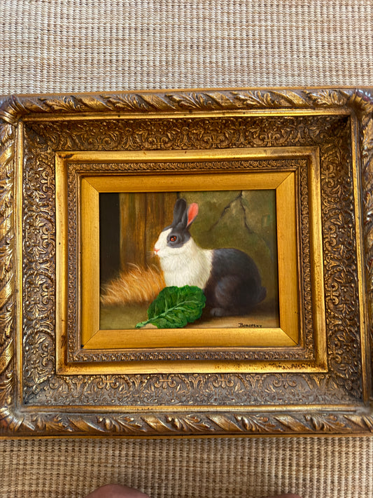 Vintage Borofsky Rabbit Oil Painting