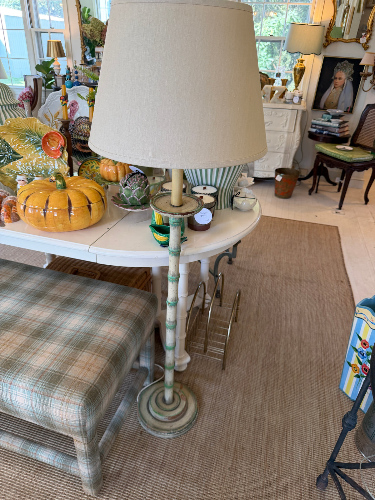 Pair of Painted Faux Bamboo Floor Lamps with Shades