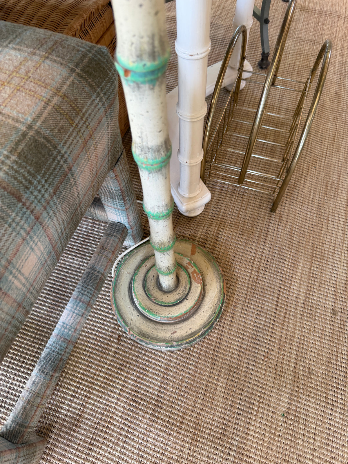 Pair of Painted Faux Bamboo Floor Lamps with Shades
