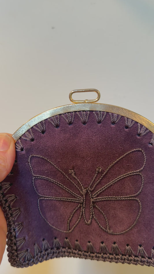 ￼￼ Vintage Neiman Marcus purple suede butterfly little purse
