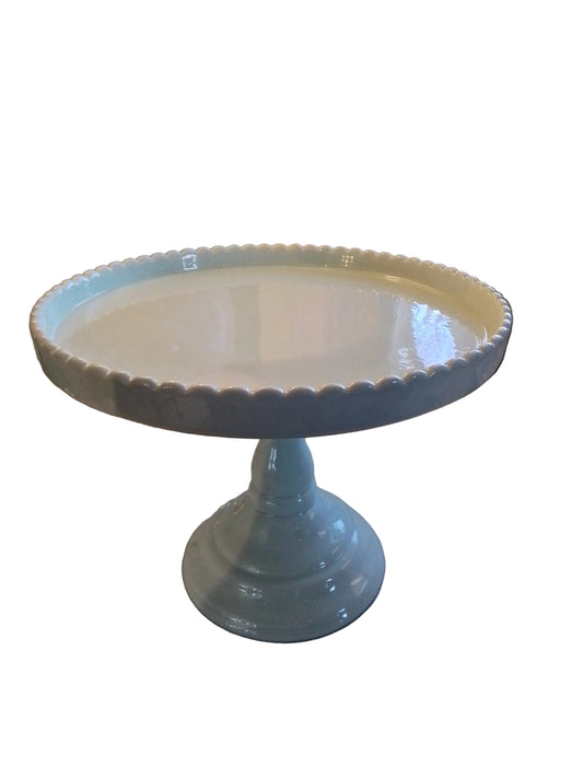 Mint green scalloped cake plate